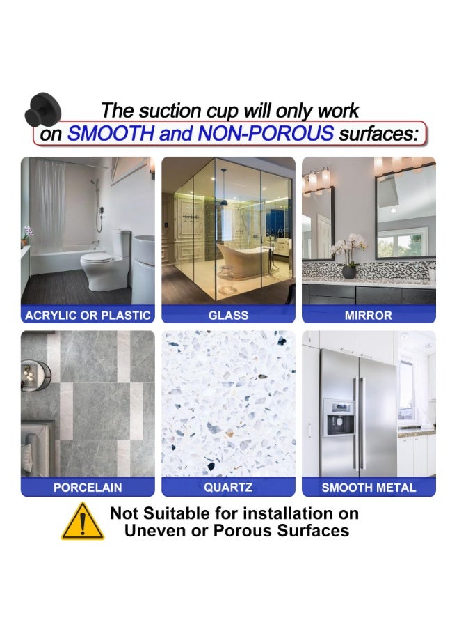 هومستر 2 قطعة من مشابك كوب الشفط، مشابك لمناشف الفولاذ المقاوم للصدأ غير اللاصق ولا تحتاج إلى حفر، مشابك للمغسلة في الحمام للاستخدام على الأبواب الزجاجية والجدران والنوافذ، مشابك تعليق لفائف المناشف وبدلات الاستحمام، أسود، 6 سم - Image 4